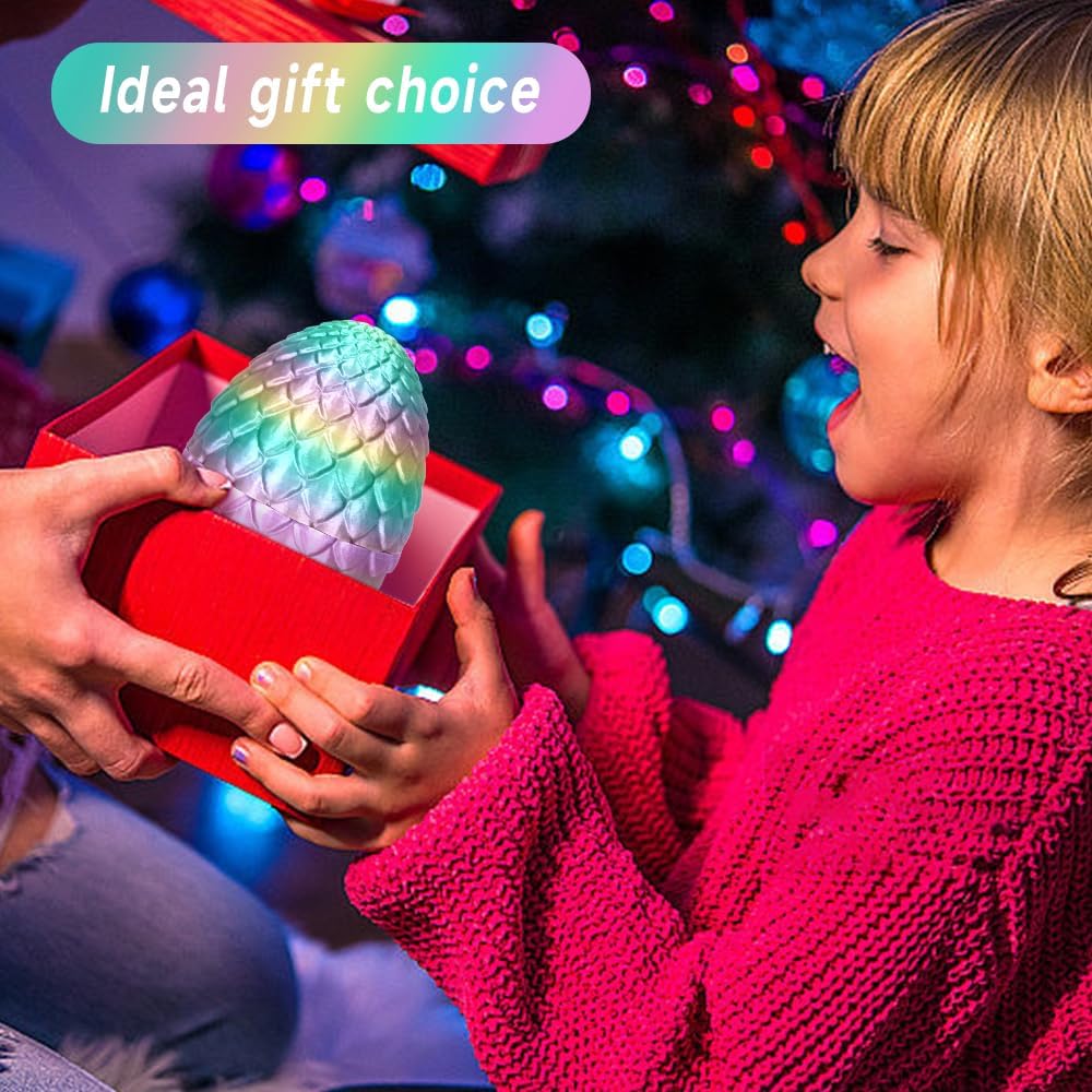 3D Printed Dragon Egg, Mystery Crystal Dragon Egg Fidget Toys Surprise, Articulated Crystal Dragon Eggs with Dragon Inside (Rainbow Color)