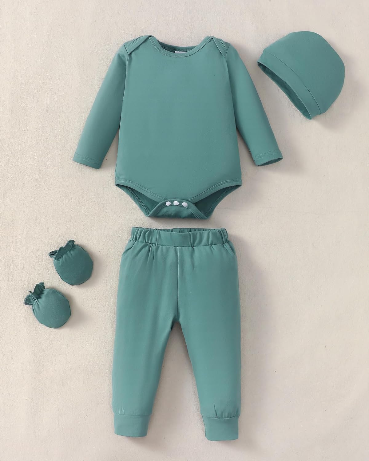 NZRVAWS Newborn Baby Boy Girl Clothes Unisex Infant Romper Pants Set Hat 4-Pack Outfits 0-12 Months 16 Pieces Toddler