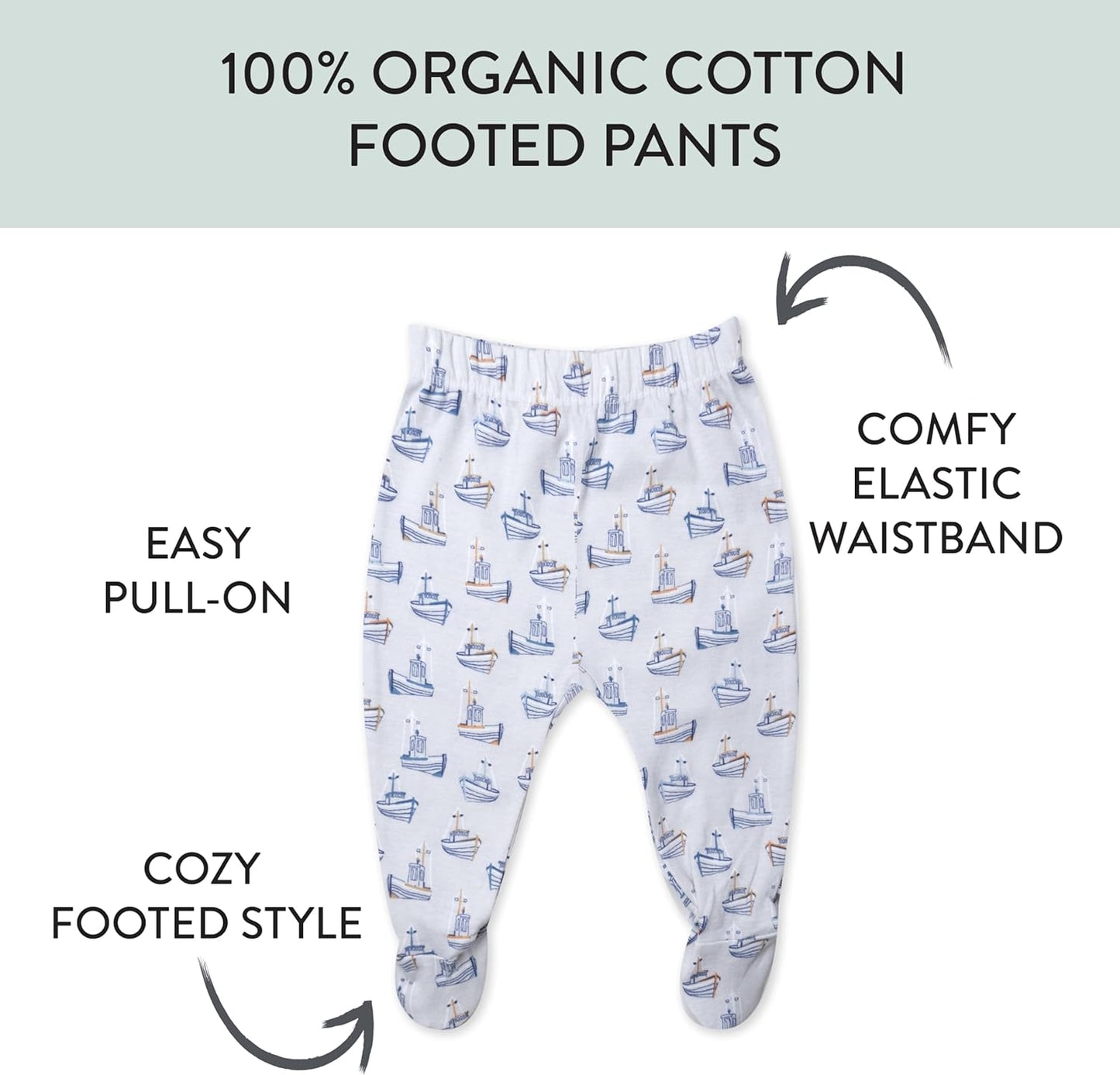 HonestBaby 3-pack Footed Pants Roomy Fit Pull on Bottoms 100% Organic Cotton for Infant Baby Boys, Girls, Unisex