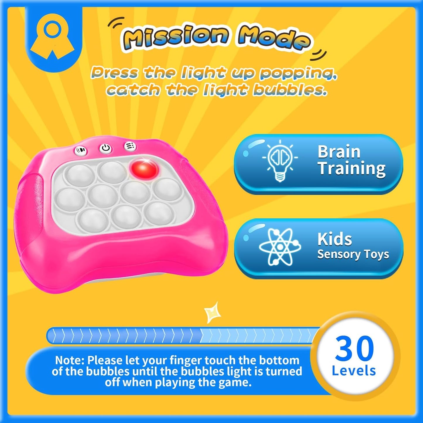 Fast Push Bubble Game, Light-up Pop Game Fidget Toys for Kids and Adults, Electronic Handheld Quick Push Bubble Game, Stress Relief Toys for 6 7 8 9+ Year Old Boys & Girls (Pink)