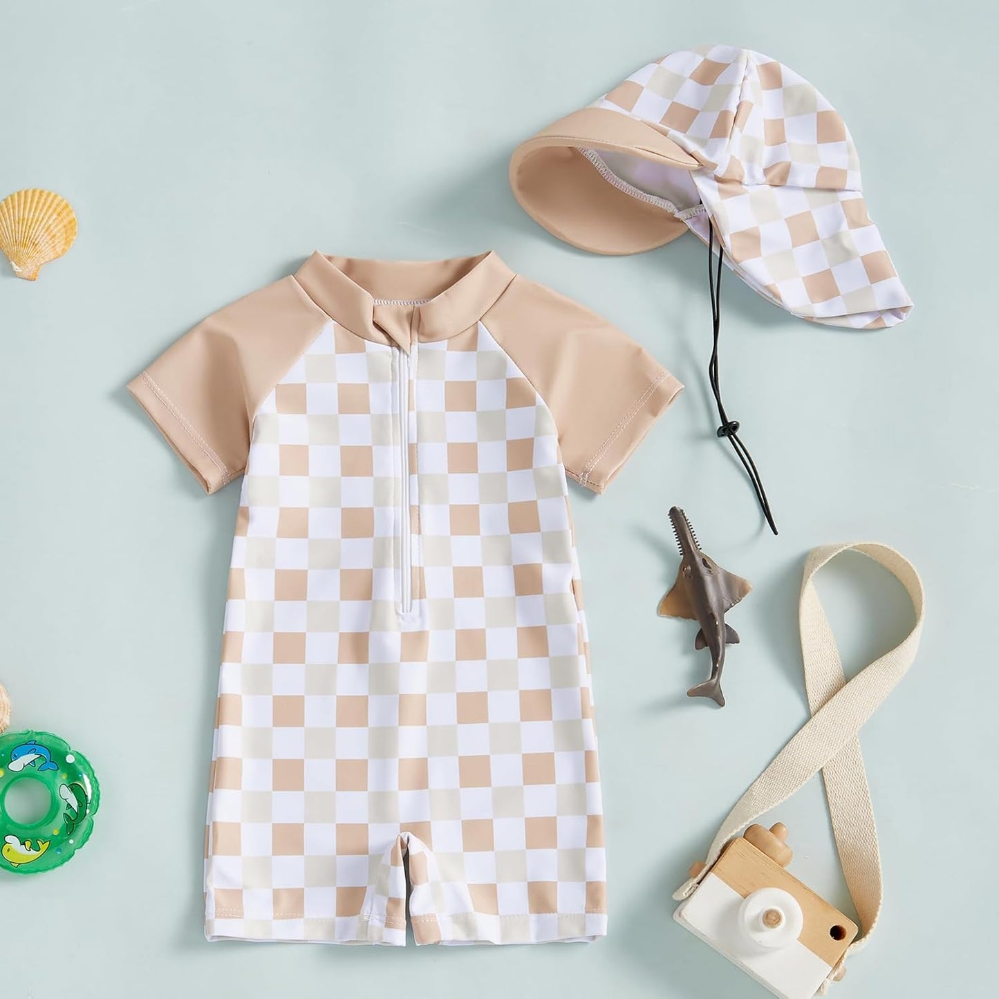 MAYUMMPY Baby Boys Girls Swimwear Casual Zipper One Pieces Rash Guard Swimsuit and Hat Beachwear Bathing Suit