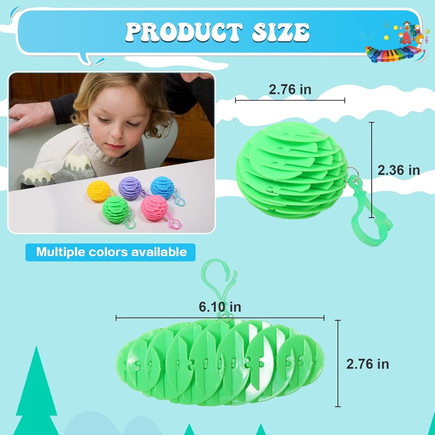 Hanging Decoration Style Elastic Worm Fidget Toy, Stretch and Squeeze Fidget Worm Sensory Toys for Kids,Gifts Stress and Anxiety Relief Calming Fidgets Desk Toys for Adults,Exercise Wrist (Green)