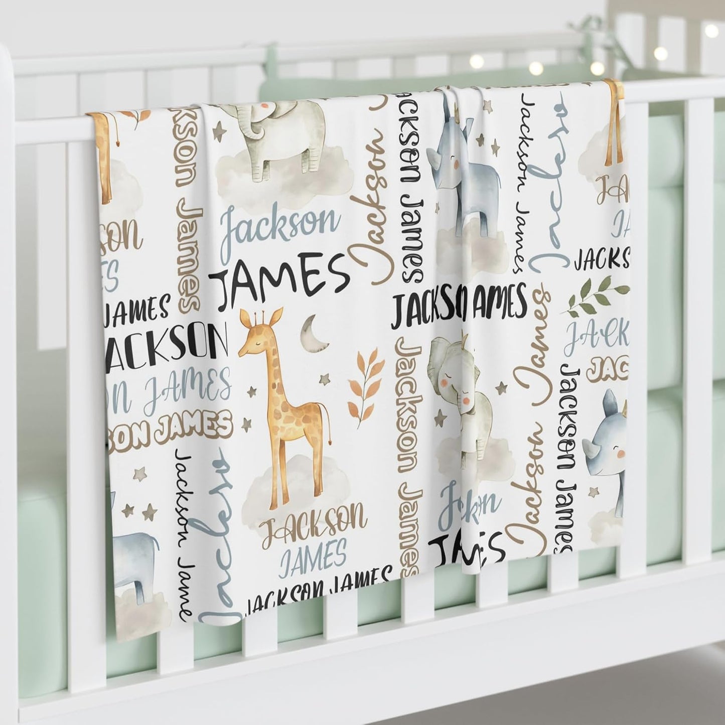 Personalized Safari Animal Swaddle Blanket - Custom Blanks for Boys, Name Blanket for Toddlers & Newborns