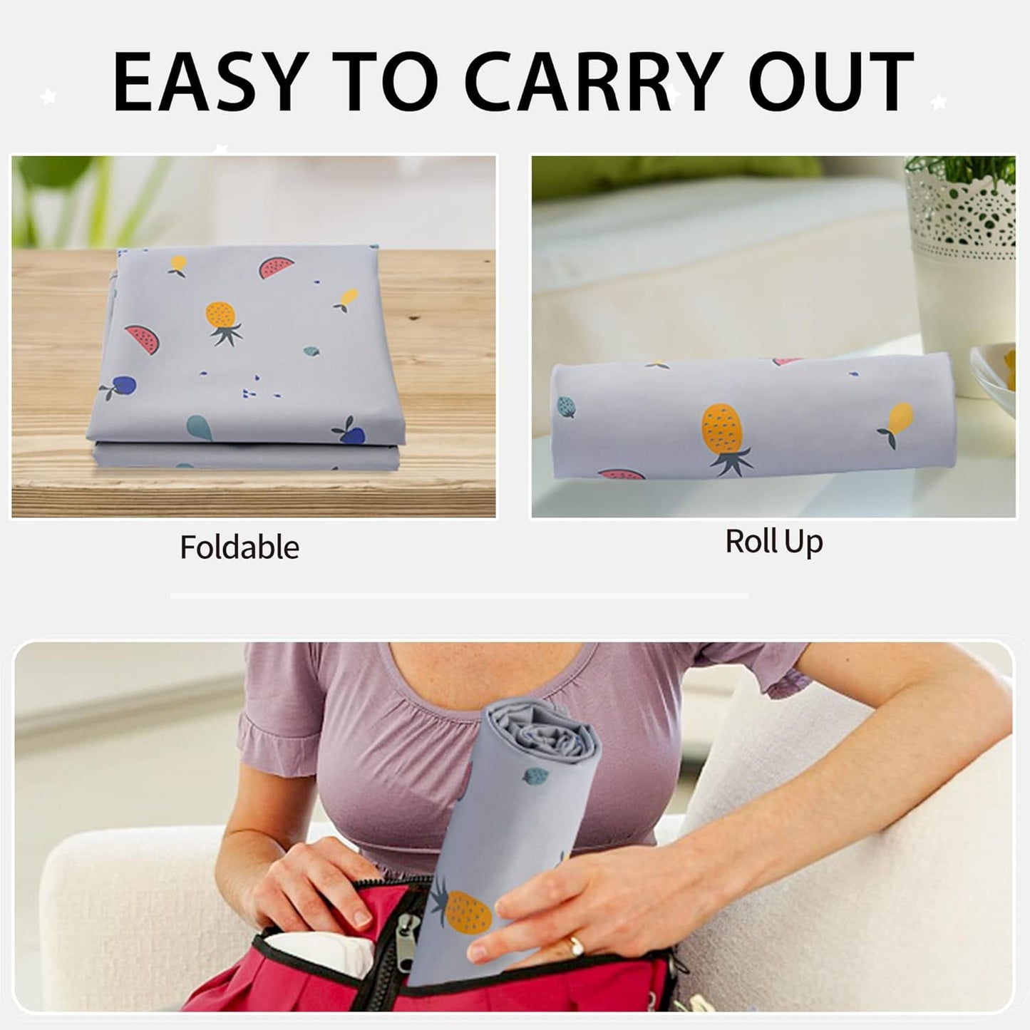 Vegan Leather Baby Changing Mat - Wipeable Portable Changing Pad, Foldable Travel Changing Mat for Baby, Newborns Toddlers Shower Gifts (Fruit,20"*28")