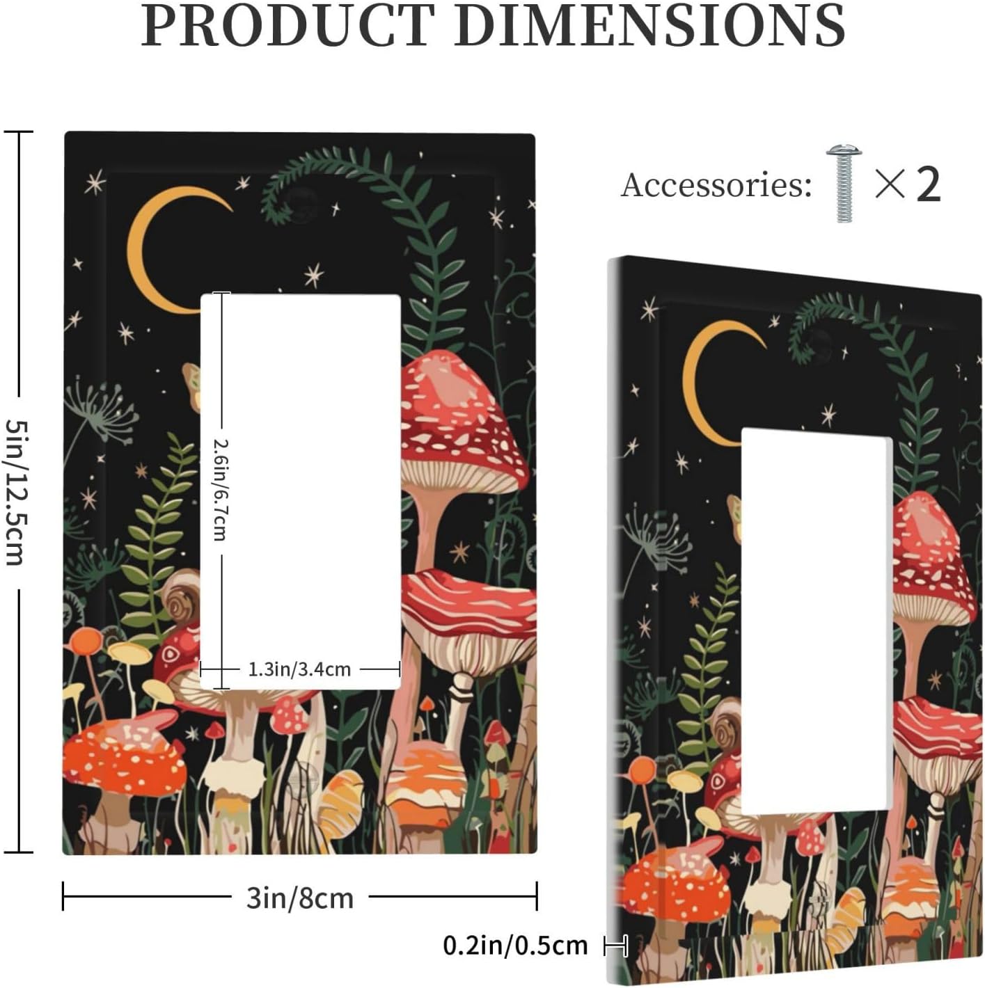 Moon Star Red Mushroom Forest Butterfly Green Plant Decorative Outlet Covers 1 Gang Single Rocker Light Switch Cover Plate Wall Plates GFCI Faceplate for Kids Room Home Decor