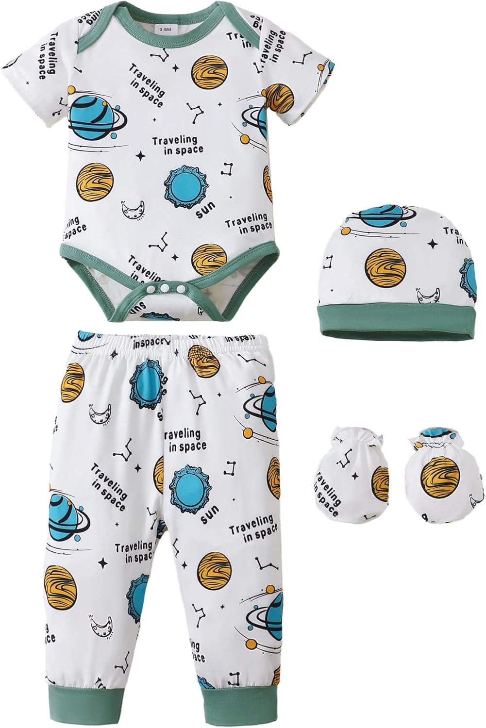 NZRVAWS Newborn Baby Boy Girl Clothes Unisex Infant Romper Pants Set Hat 4-Pack Outfits 0-12 Months 16 Pieces Toddler