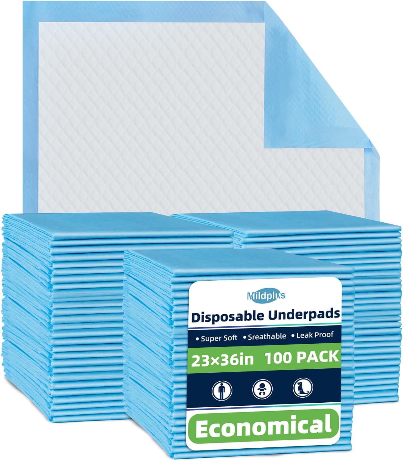 Disposable Pads 23"×36" (100pcs) Moderate Absorbent Underpads Incontinence Bed Pads Disposable Chucks, Pee Pads for Kids, Adults and Pet