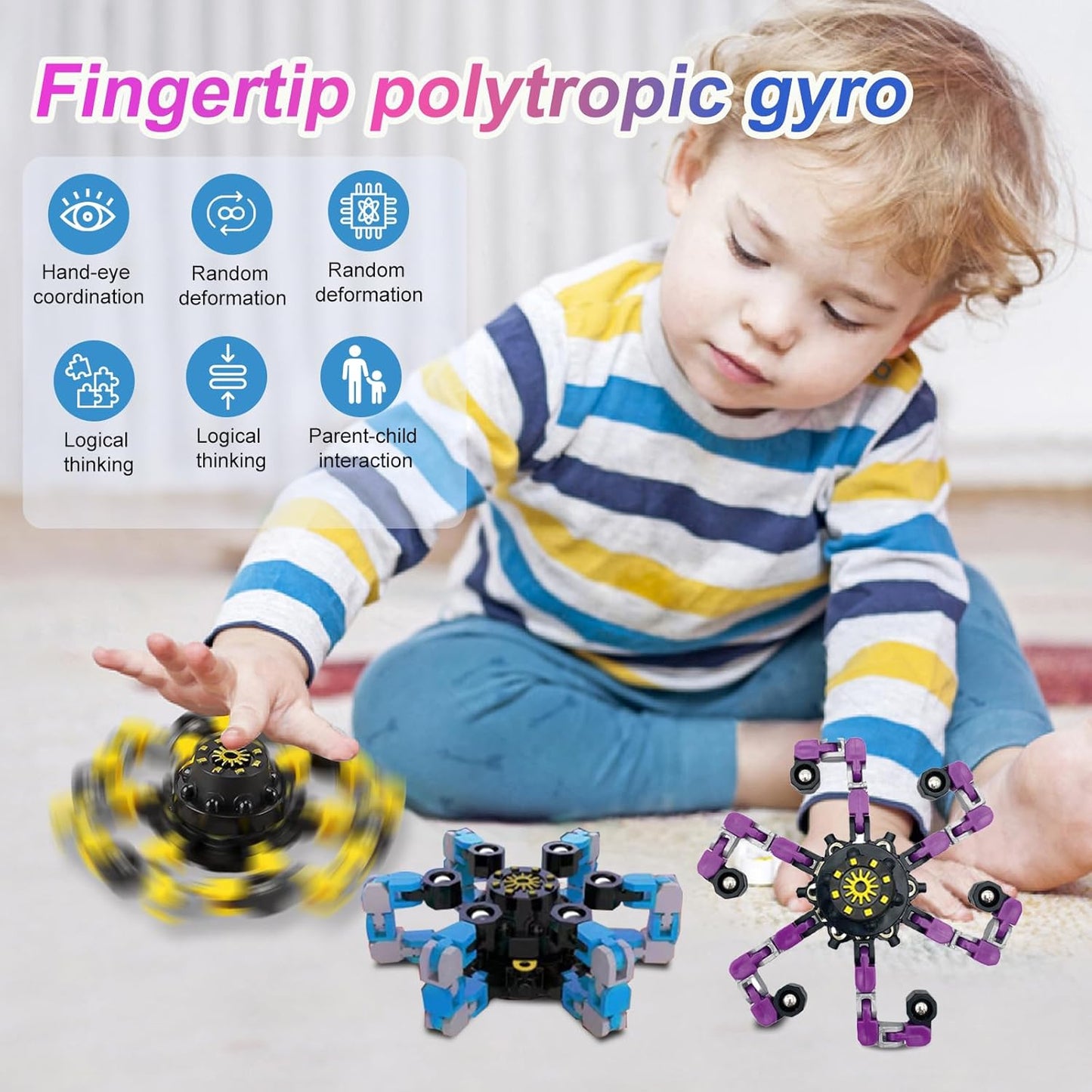 4Pcs Transformable Fidget Spinners for Kids&Adults, Deformable Chain DIY Robot Spinners Fingertip Stress Relief Sensory Fidget Toys for Kids, Fingertip Gyros Toy for ADHD Autism Gifts for Kids