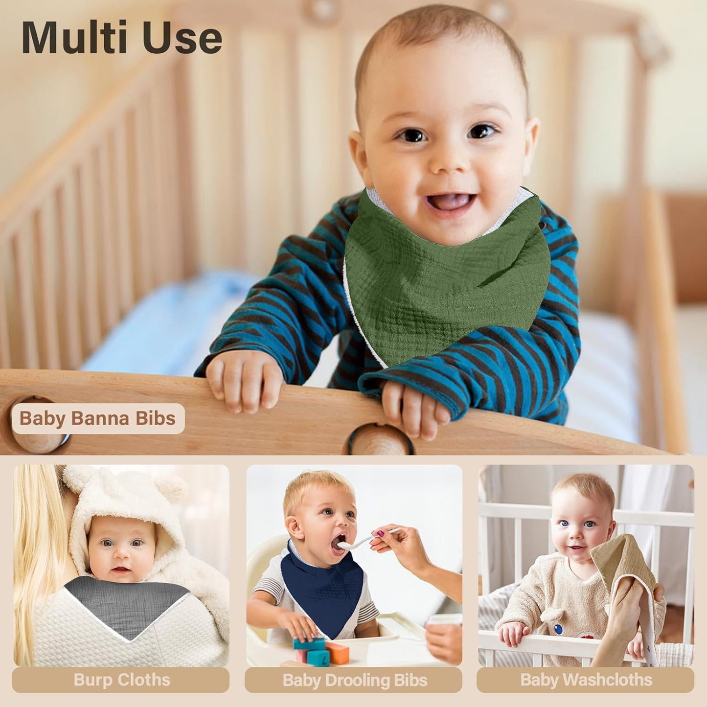 Muslin Baby Bibs,Soft Triangular Baby Bandana Drool Bibs for Baby Boy Girl,Solid Colors Bib for Drooling Teething