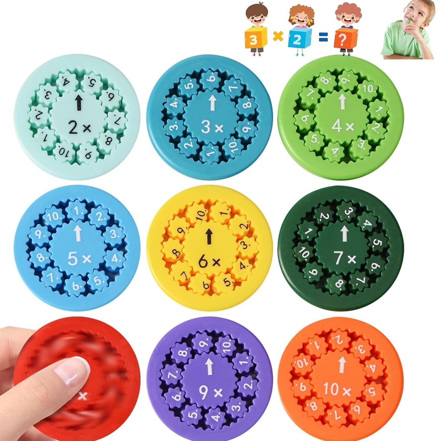 Math Fidget Spinners, Math Fidget Toy for Learning Division & Multiplication Math Facts Fidget Spinners for Stimmers & Fidgeters (9 Packs - Multiplication & Division)
