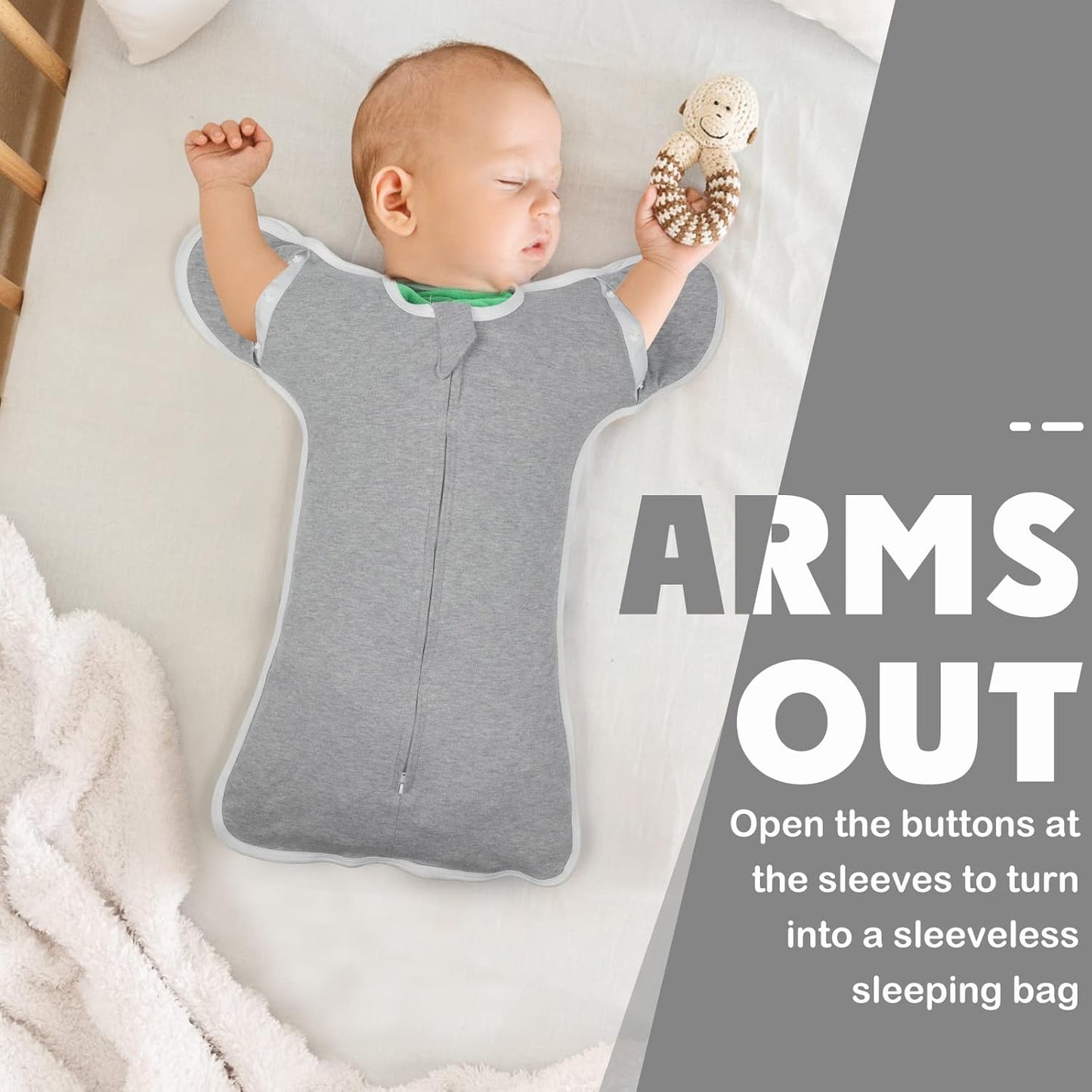 2 Pack Transition 2 Way Zipper Swaddle, 2 in 1 Arms In/Out, 100% Cotton Newborn Swaddling Sack Sleeping Sack 3-6 Months