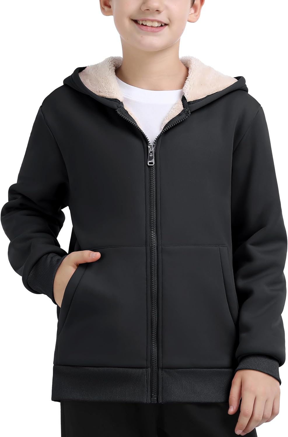 MoFiz Kids Fleece Jackets Sherpa Lined Hoodie Jacket Hooded Zip up Sweatshirt Coats for Boys Girls Winter Casual Outerwear