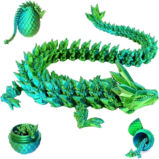 Easter Basket Stuffers, 3D Printed Dragon in Egg, Dragon Eggs with Dragon Inside, 12'' Full Articulated Dragon Crystal Dragon, Fidget Desk Toys Easter Eggs Fillers Easter Gifts for Kids (Laser Green)