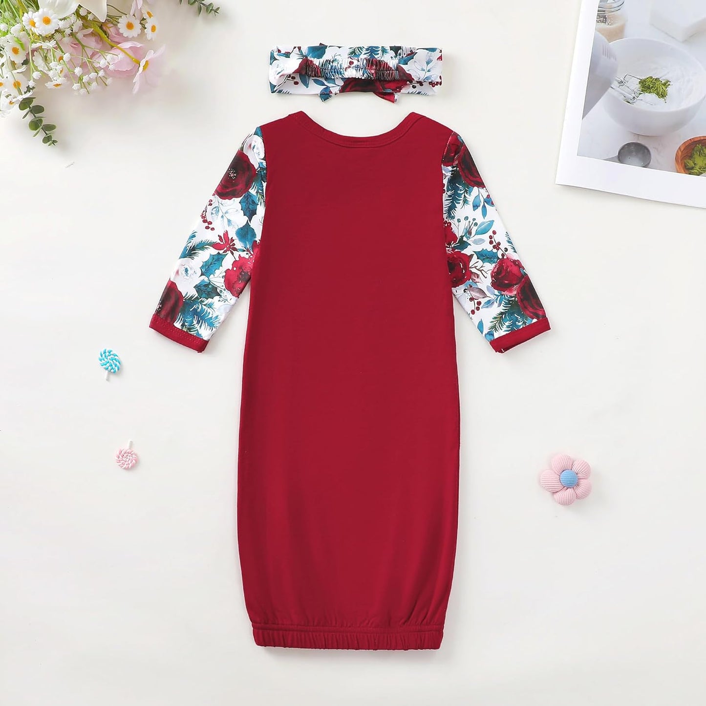 AMAWMW Newborn Baby Girl Little Sister Sleeper Gown Stripe Long Sleeve Nightgown Pajamas Gifts Stuff Essential Outfit