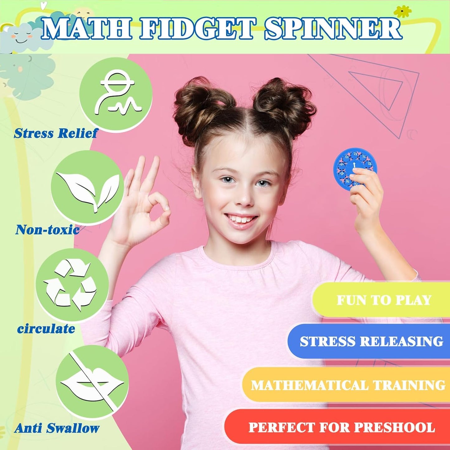 18Pcs Math Fidget Spinners Toys Set, Educational Math Fact Fidget Toy for Kids, Number Game Fidget Toy for Learning Addition Multiplication & Division, Great Gift for Adults Kids Relieves Anxiety