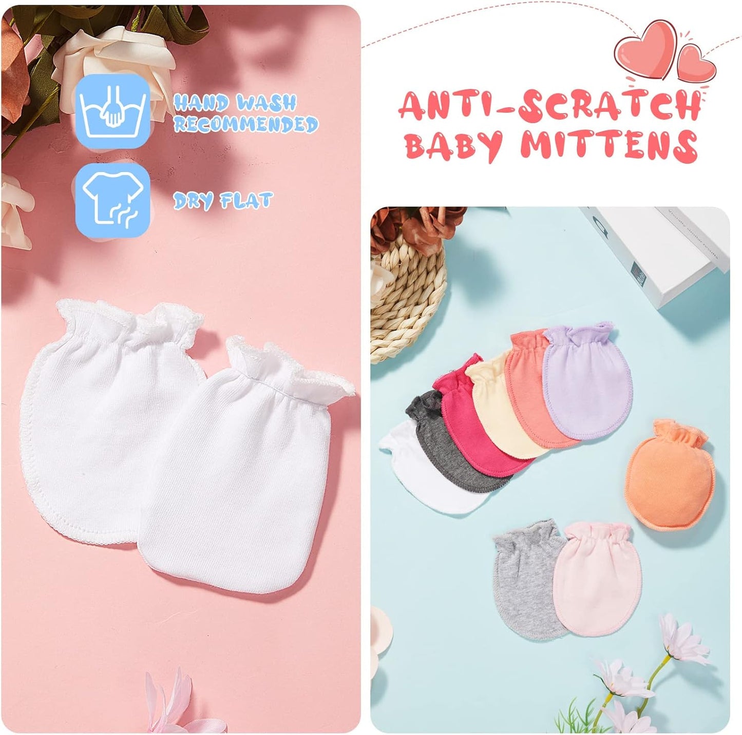 9 Pairs Newborn Baby Boys Girls Mittens 0-6 Months Infant Toddler Mittens No Scratch Solid Color Gloves