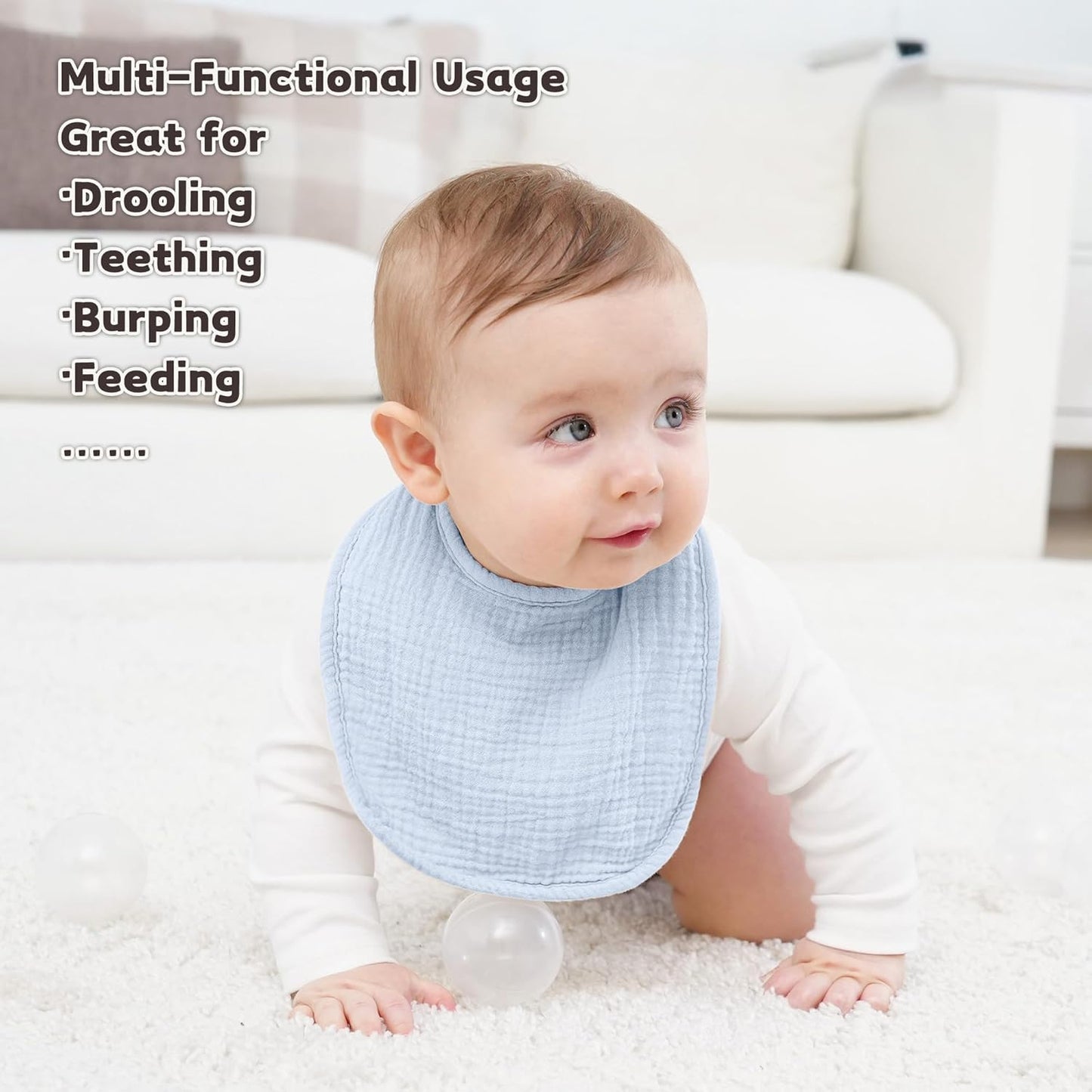 Susurration Muslin Baby Bibs 8 Pack Bandana Drool Bibs, Soft Square Adjustable Baby Drooling Bibs for Unisex Girls & Boys