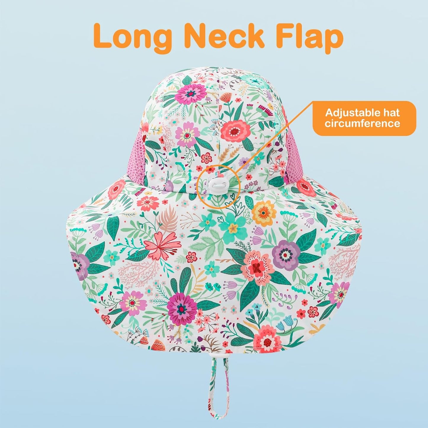 Baby Sun Hat UPF 50+ Mesh Liner Toddler Bucket Hats with Wide Brim Neck Flap for Outdoor Beach Swim