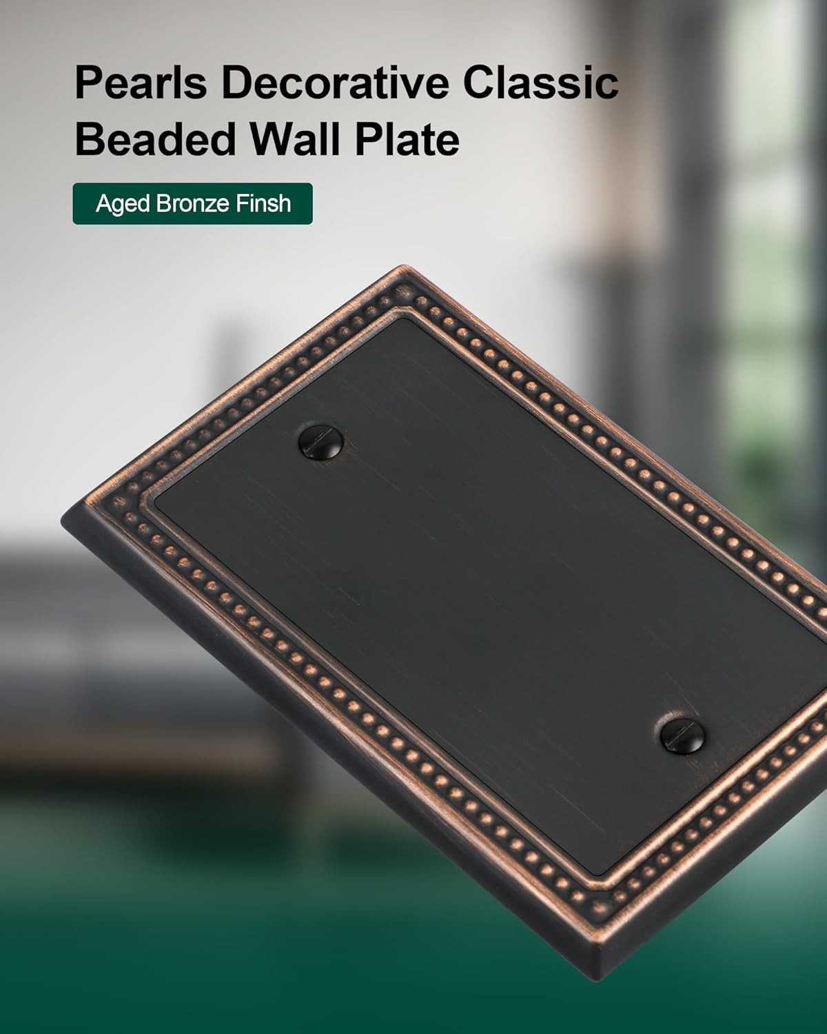 2-Pack Blank Outlet Cover Wall Plate, Metal Switch Plates Outlet Covers, Aged Bronze Pearls Beaded Decorative Wall Plates