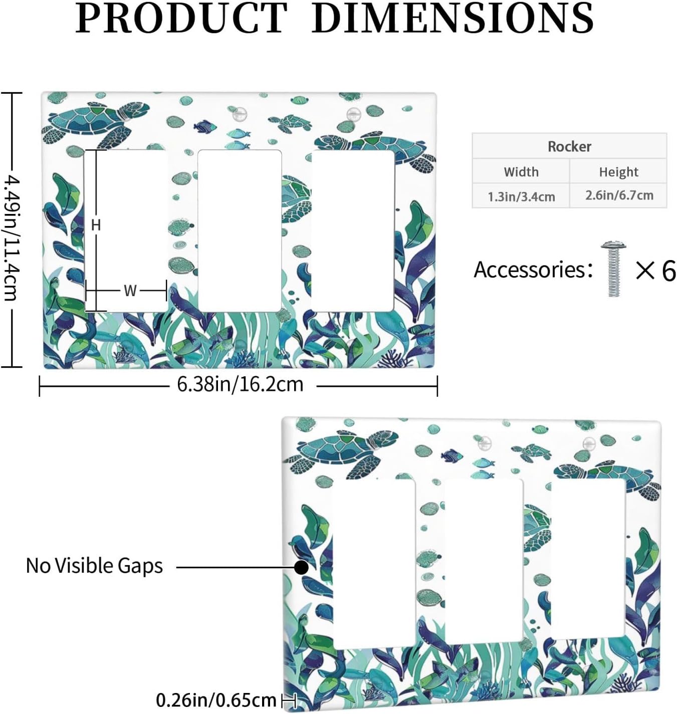 Light Switch Covers Vibrant Turtle Seagrass Watercolor Painting 3 Gang Rocker Electrical GFCI Decorative Triple Outlet Wall Plate Cover Switchplate for Bathroom living Room Decor