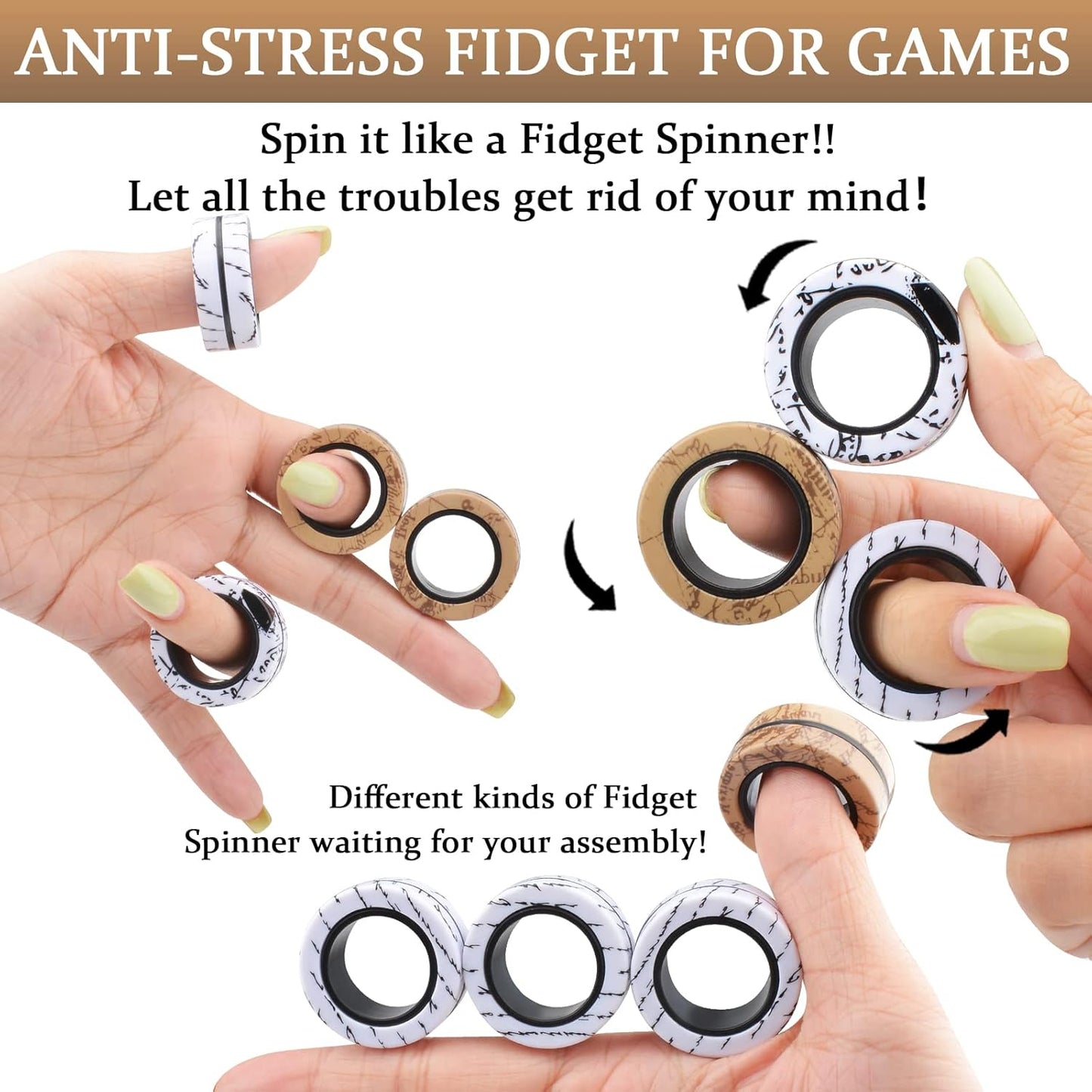 Cevioce 9 Pcs Magnetic Rings Fidget Toys Adults Teens Kids|ADHD Fidget Toy Pack for Anxiety Relief,Coolest Gifts for Teen Boys,Birthday Gifts for 8 9 10 11+ Year Old Boy & Girl