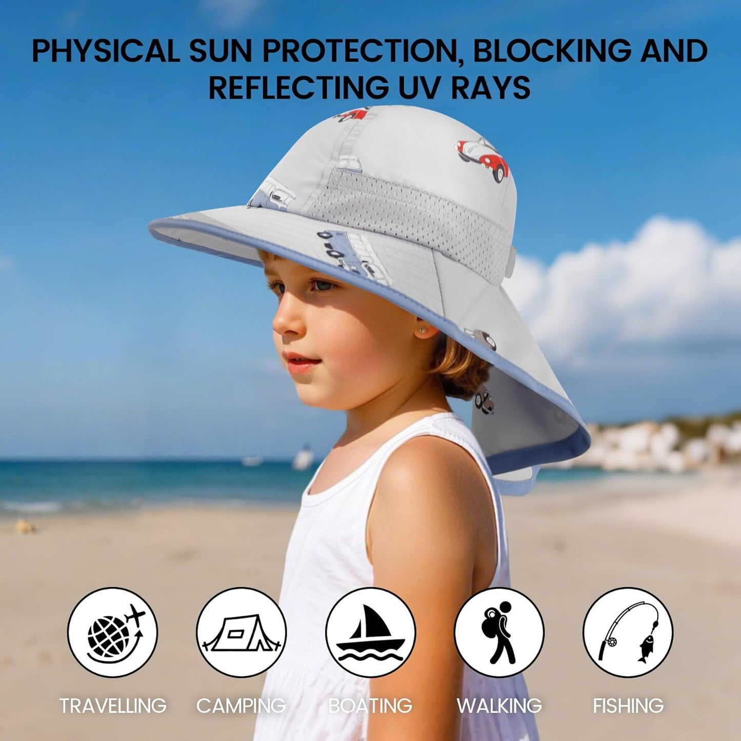 Baby Sun Hat with Neck Flap for Sun Protection Toddler Beach Hat UPF 50+ Outdoors 0-6 Years Boys Girls