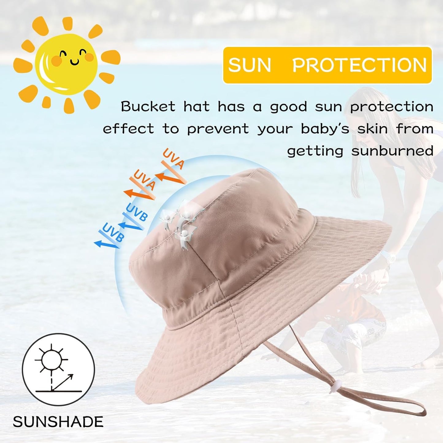 Peecabe Summer Baby Sun Hat for Boys Girls UPF 50+ Wide Brim Toddle Bucket Hat Adjustable Baby Beach Cap 0-8 Years