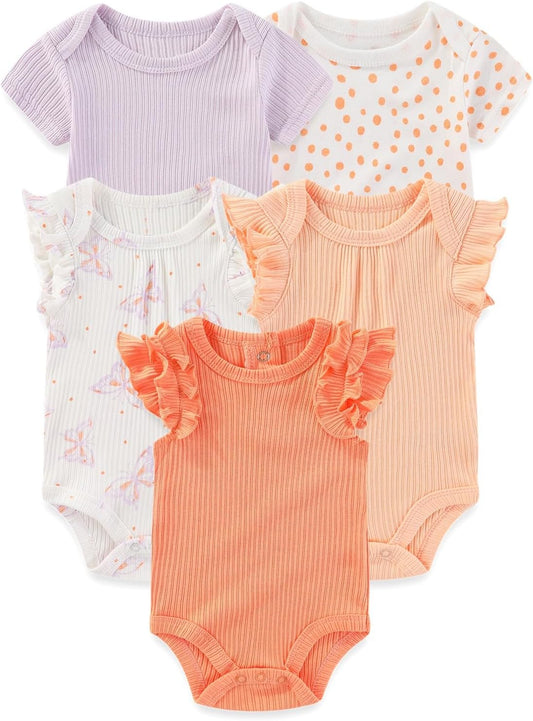 Four Seasons Baby Boy Girl Bodysuits 5-Pack Cotton Comfort Short Sleeve Baby Clothes Soft Infant Outfits