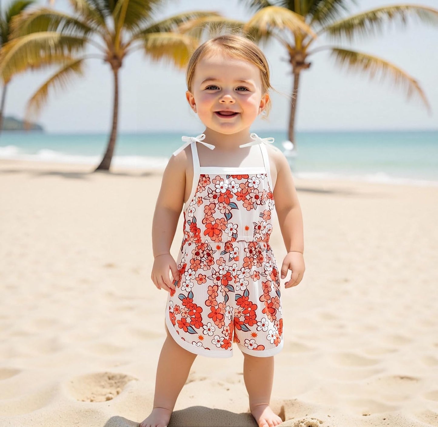 WZTYYDS Toddler Baby Girl Summer Clothes Floral Romper Tie-Up Strap Halter Jumpsuit Infant Summer Sling Playsuit 6M-3T