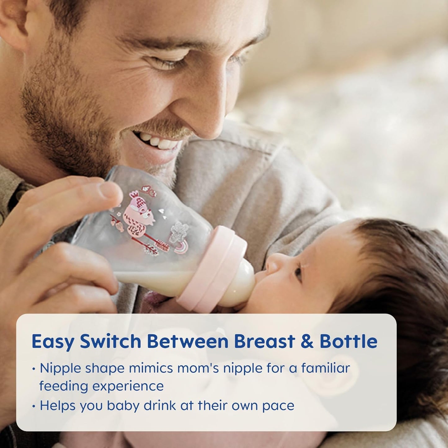 MAM Feel Good Slow Flow, Premium Glass Baby Bottles, Newborn Essentials Must Have, Easy Switch Between Breast and Bottle, 9oz, 2+ Months, BPA Free, Girl, 3 Pack