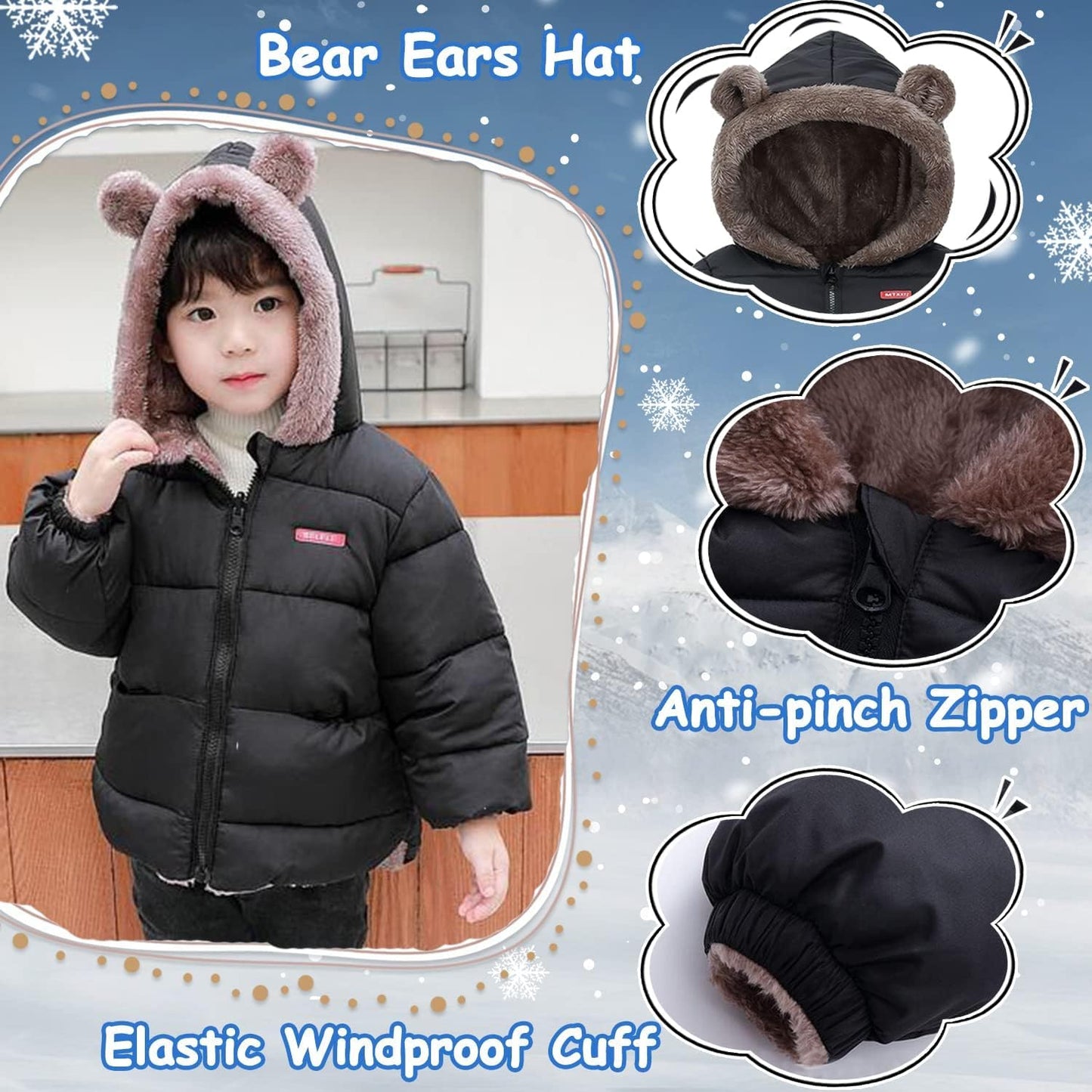 Fairy Baby Infant Baby Winter Coat Cute Teddy Bear Hooded Jacket Warm Fleece Outerwear Windproof Toddler Boys Girl 6M-4T