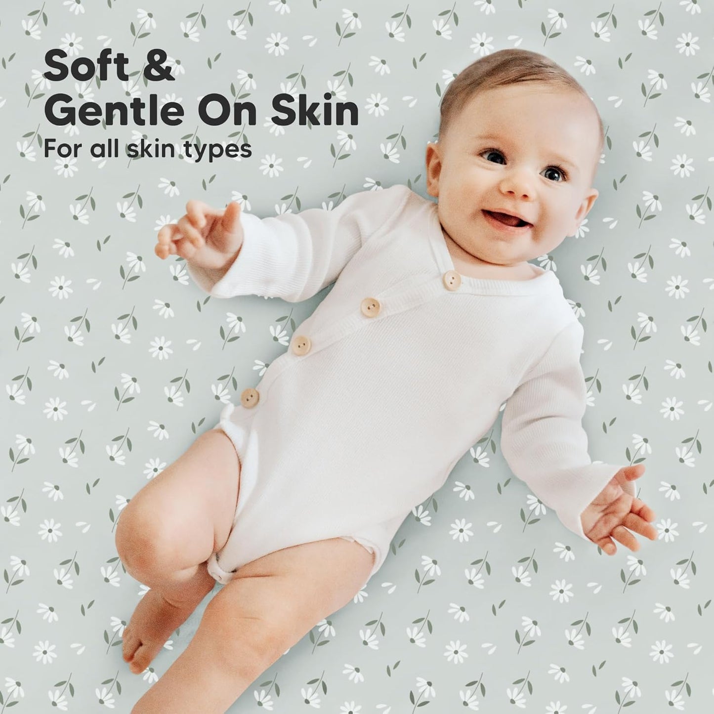 2-Pack Mini Crib Sheets Fitted - 38x26 Pack N Play Sheets for Pack and Play Mattress, Organic Cotton, Soft & Breathable Playard Bedding, Neutral Mini Toddler Bed Cover for Boys, Girls (Daisies)