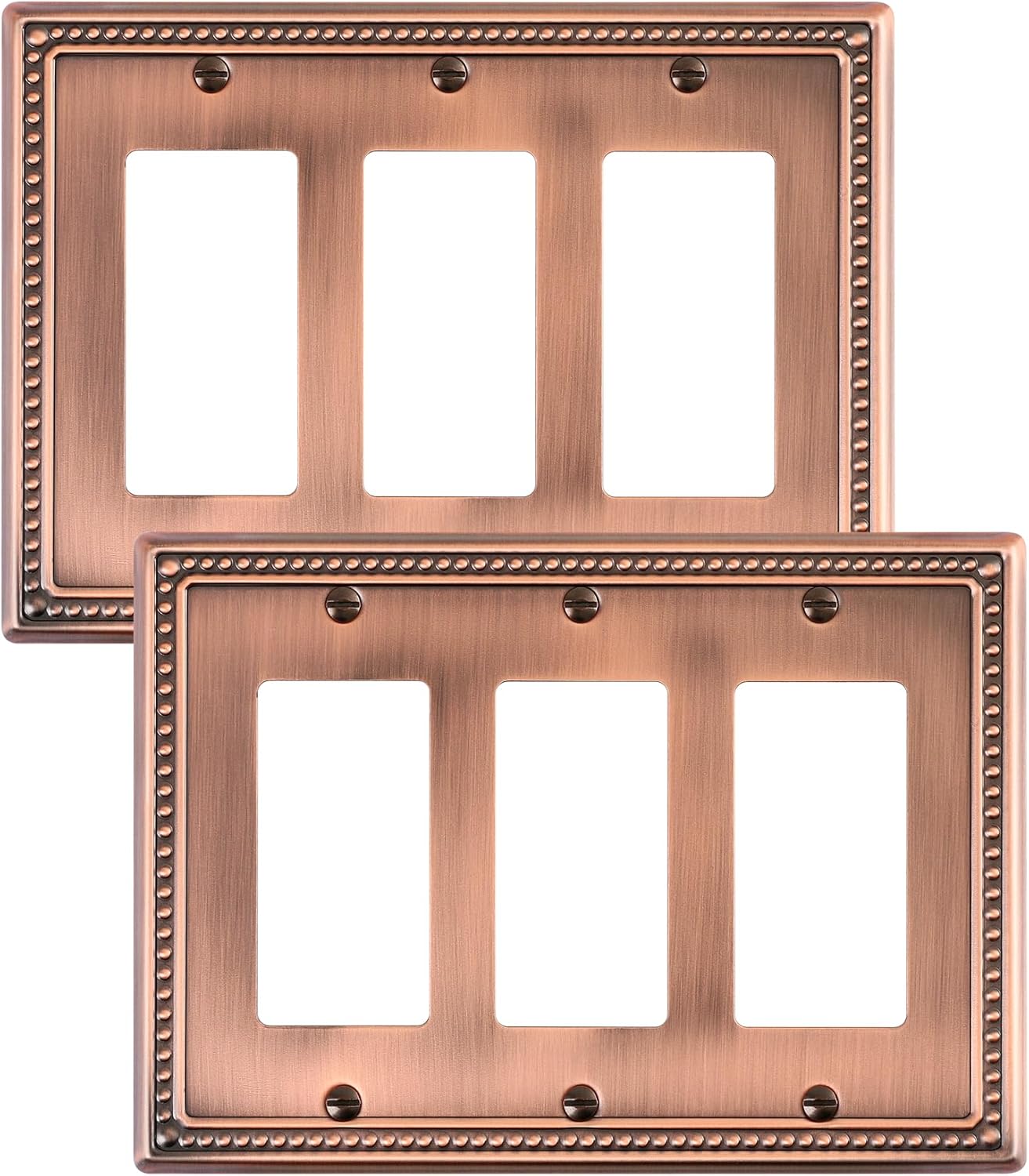 2-Pack Triple Decorator Outlet Cover Plate, Antique Copper Pearls Decorative Switch Plates and Outlet Covers, Metal Wall Plates for Electrical Outlets, Receptacle, GFCI Outlet, Dimmer Switch