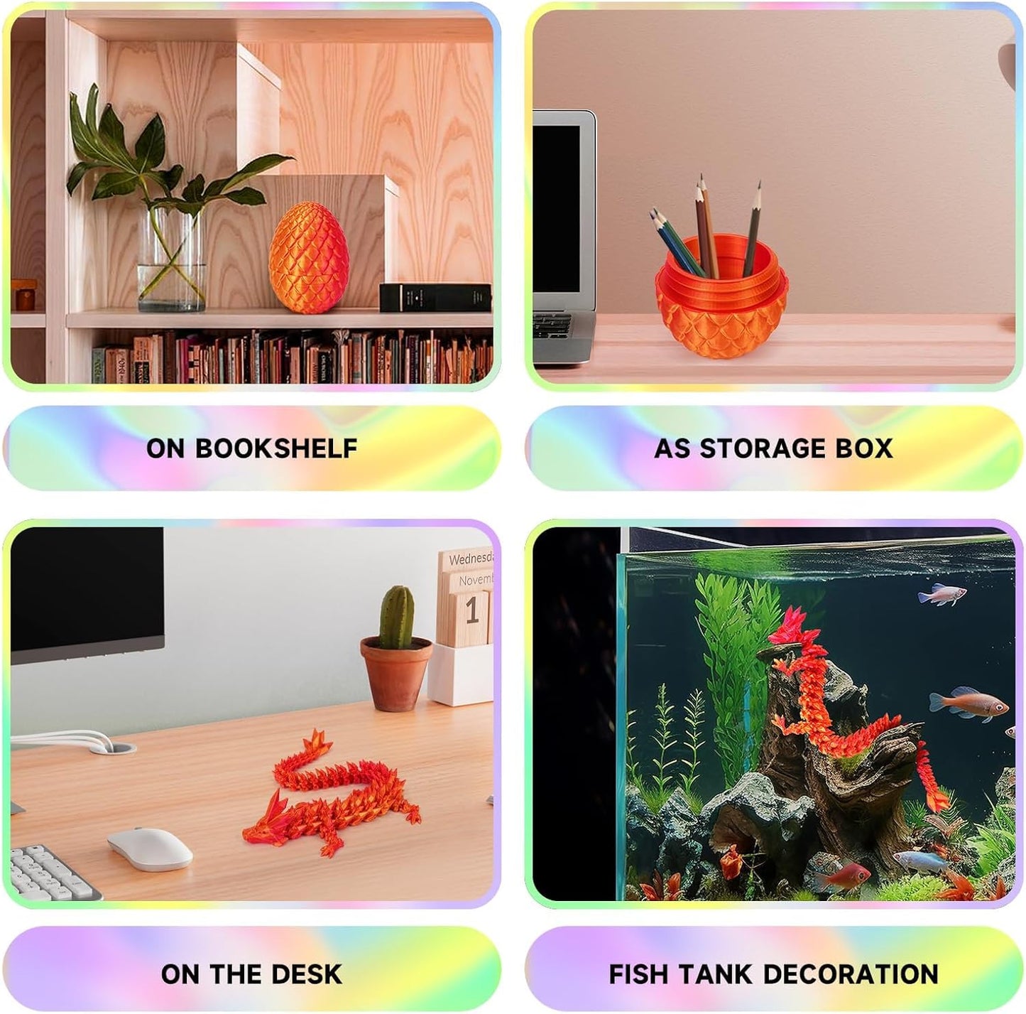 3D Printed Dragon Egg, Dragon Eggs with Dragon Inside, Crystal Articulated Dragon, Mystery Dragon Egg Fidget Toy, 3D Dragon Eggs Surprise Fidget Toy (Laser Red)