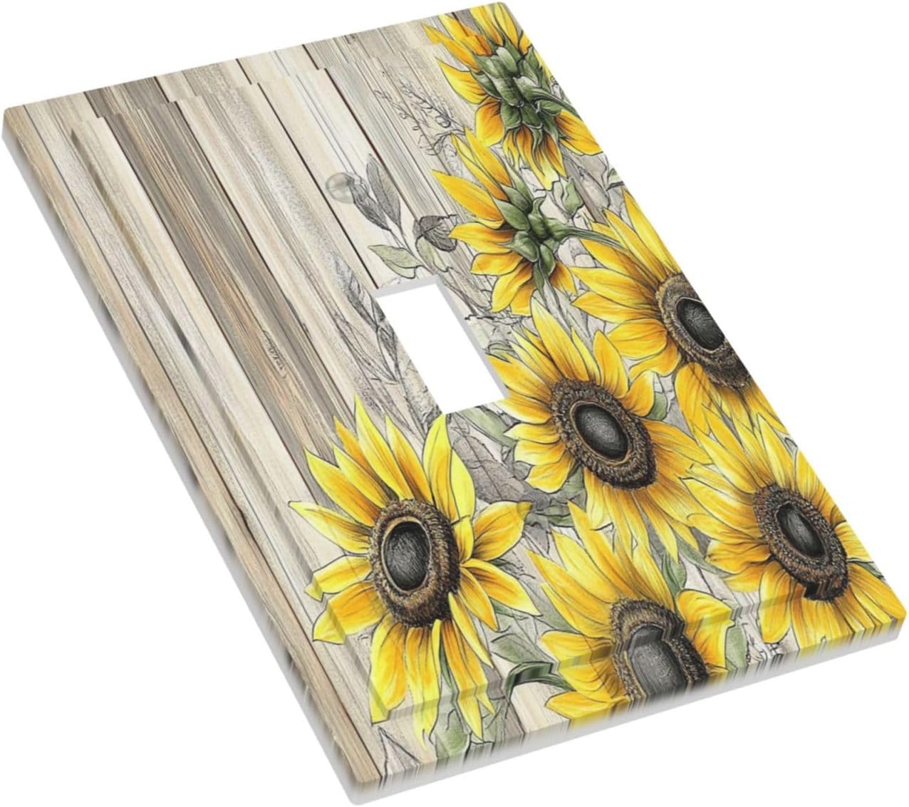 Decorative Light Switch Cover Floral Sunflower Rustic Flower Vintage Wood 1 Gang Single Toggle Device Electrical Faceplate Switchplates Decorator Outlet Wall Plate For Farmhouse Cabin