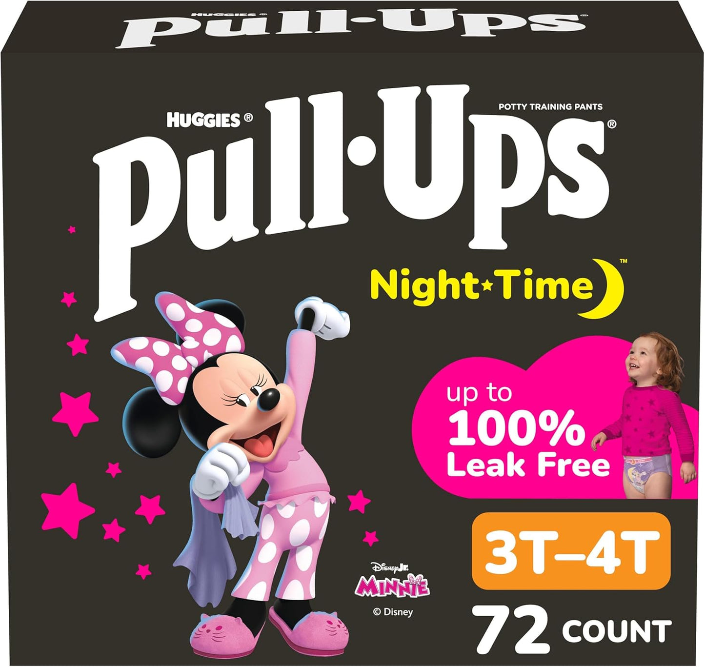 Pull-Ups Girls' Night-Time Potty Training Pants, Size 3T-4T Overnight Training Underwear (32-40 lbs), 72 Ct