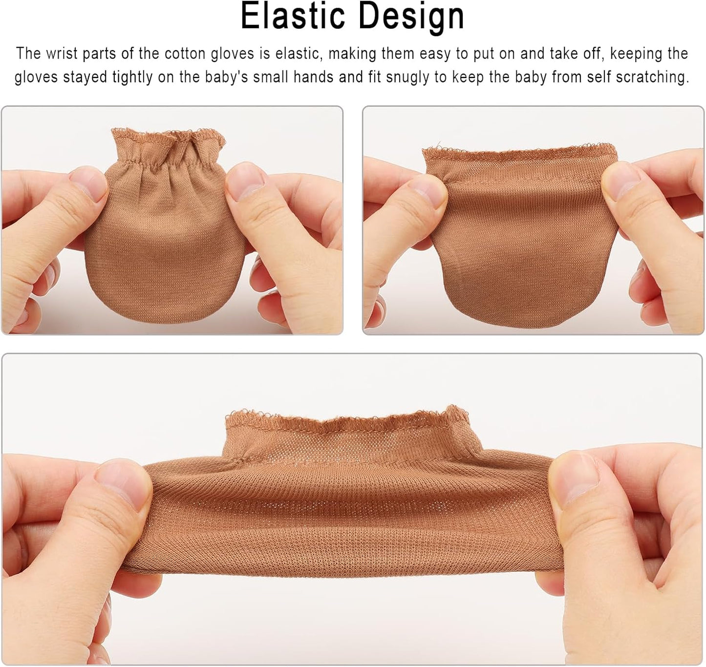 Newborn Baby Mittens No Scratch Cotton Elastic Wrist Gloves Infant Toddler Mittens for Baby Boy Girl 0-6 Months