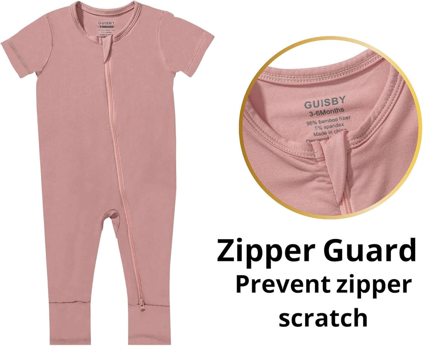 GUISBY Rayon Made from Bamboo Baby Pajamas, Summer Short Sleeve Footless Rompers, 2 Way Zipper Sleeper