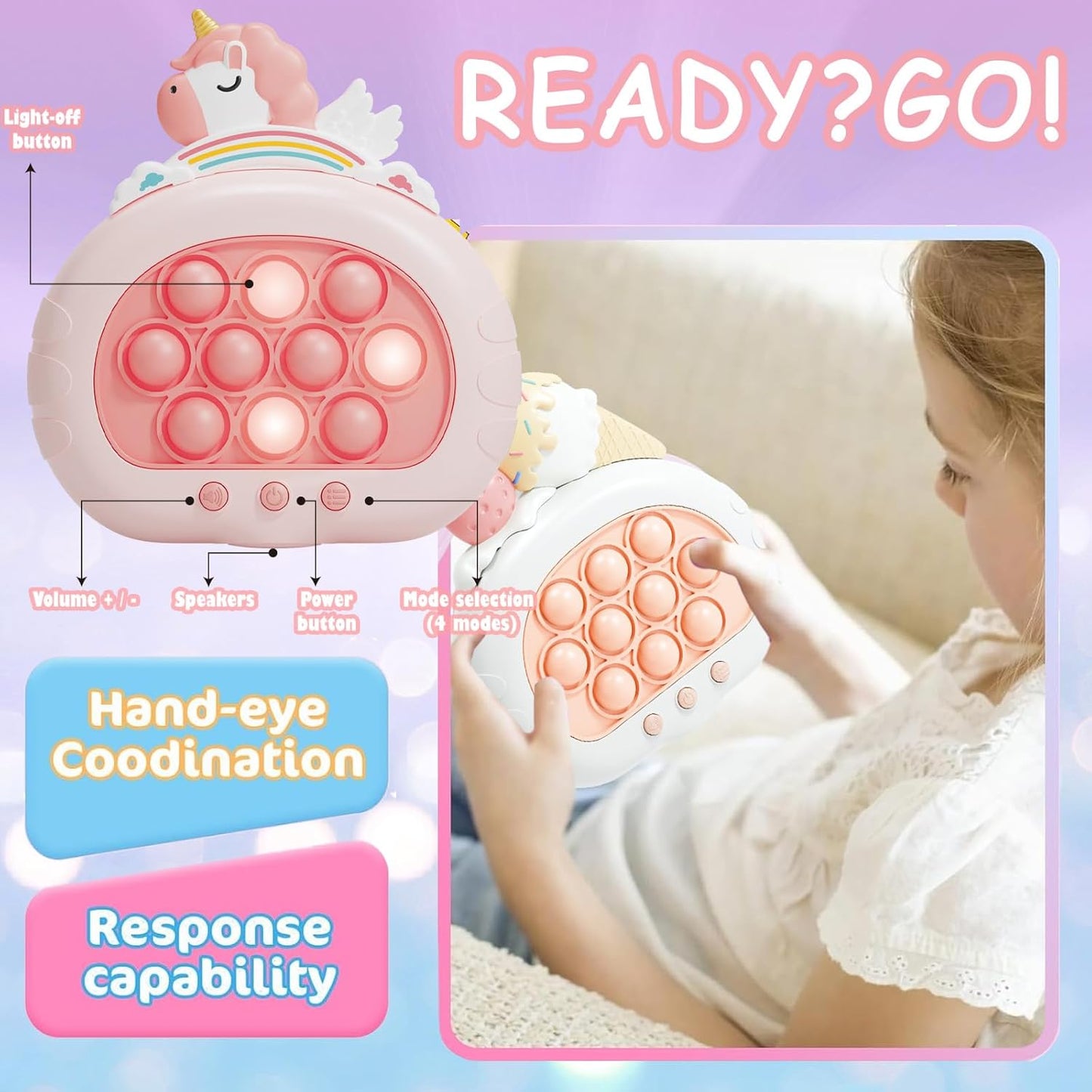 Stress Relief Toys, Decompression Breakthrough Puzzle Pop Button Gopher Handheld Game Machine, Novelty Fidget Toys Party Favor Gifts for Kids Adults (Rainbow Unicorn)