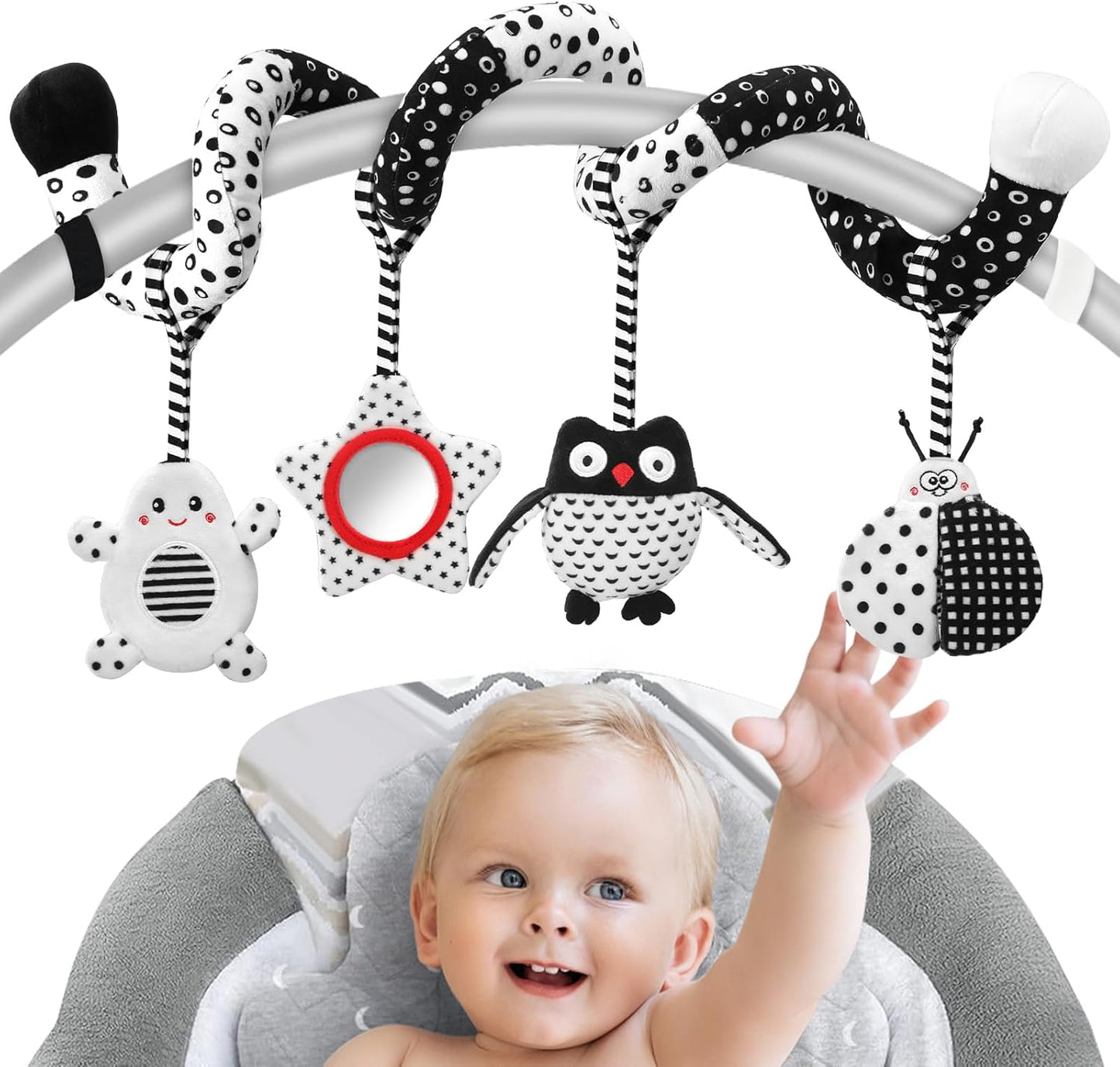 High Contrast Baby Toys - Black & White Hanging Toys for Car Seat, Stroller & Crib | Newborn Essentials 0-6 Months | Perfect