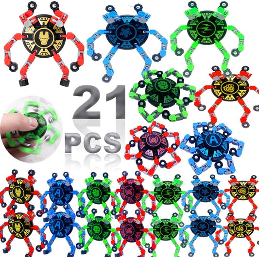 21Pack Fingertip Gyro Toy Fingertip Mechanical Top DIY Deformation Robot Metal Transformable Gyro Spinners Funny Finger Chain Robot Toy Fidget Spinners Stress Relief ADD ADHD Astium for Kids Adults