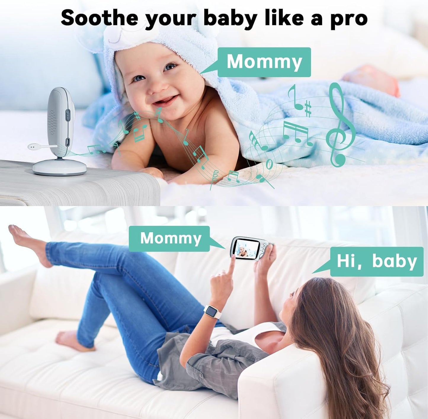 No WiFi Baby Monitor with Camera and Audio,Lag-Free Connection,Plug & Play,IPS Screen,HD Camera,Night Vision, 2-Way Talk,8 Lullabies,1000ft Range,Portable Baby Monitor,2025 Parents' Trusted Choice