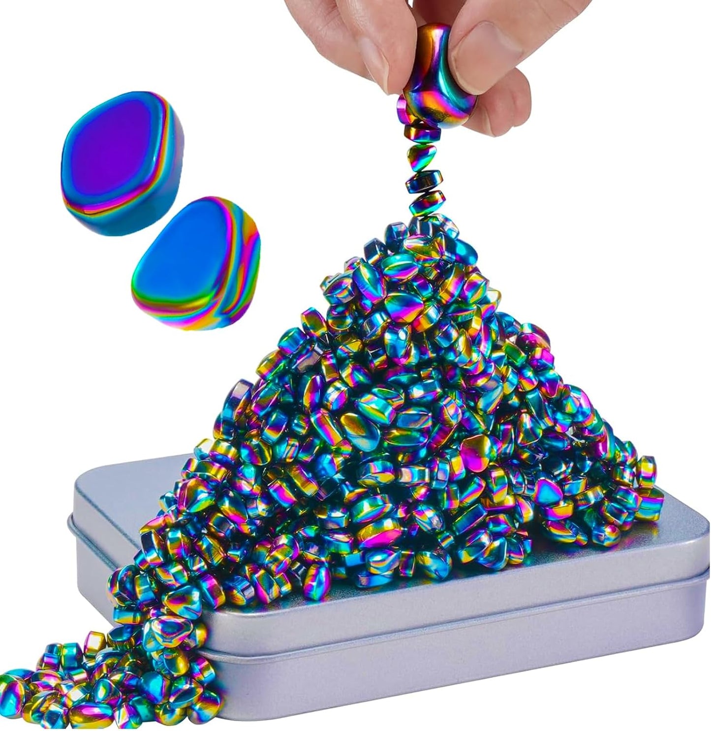 Magnetic Balls Over 600 PCS Mini Rainbow Magnetic Putty, with 2 Big Smooth Magnetic Beads, Fidget Toys for Adult, Weak Ferrite Putty Desk Toys for Office (Colorful)