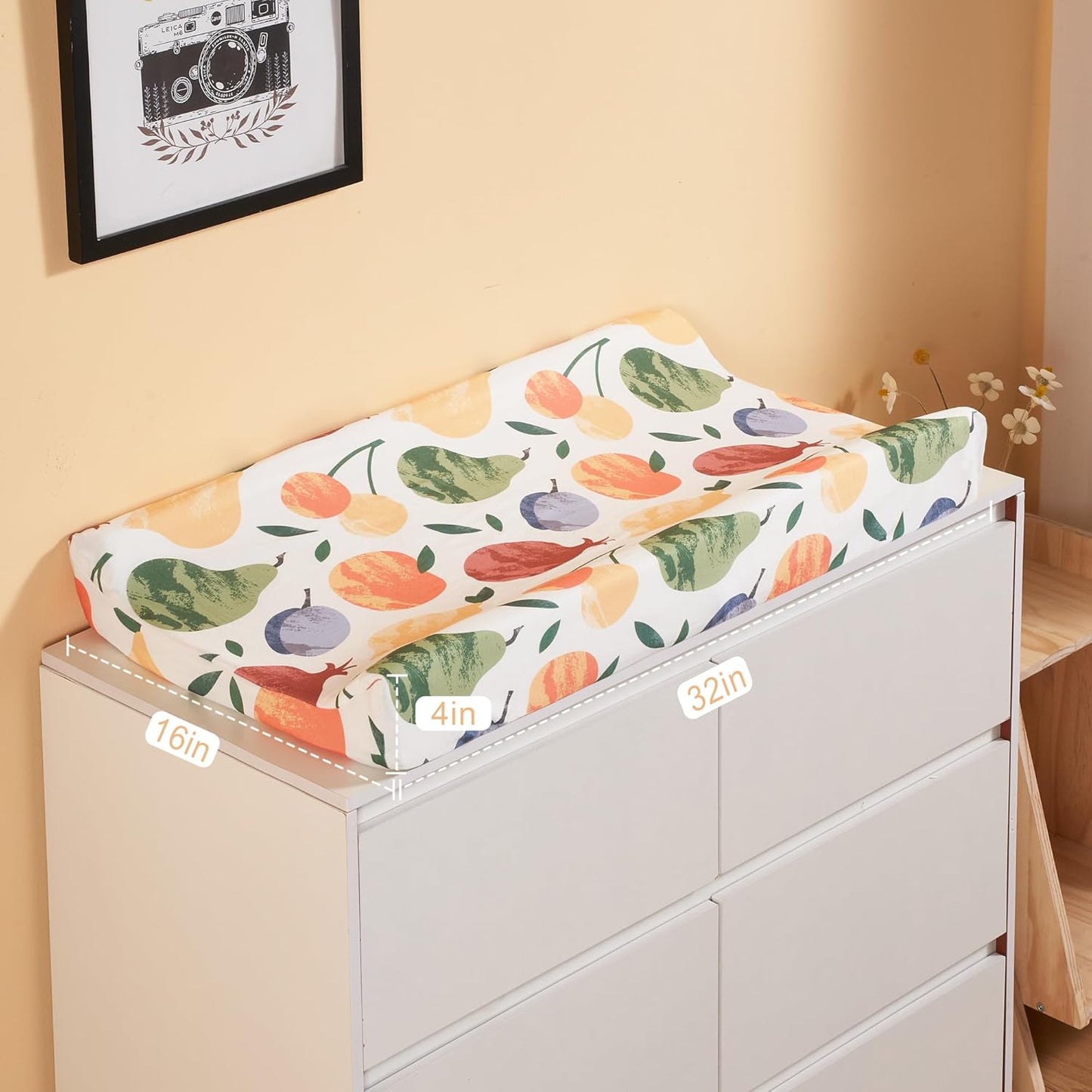 TILLYOU Baby Changing Pad Cover, Changing Table Cover for Girls Boys, Ultra Soft Breathable, 2 Pack Fruit Shadow & orangish