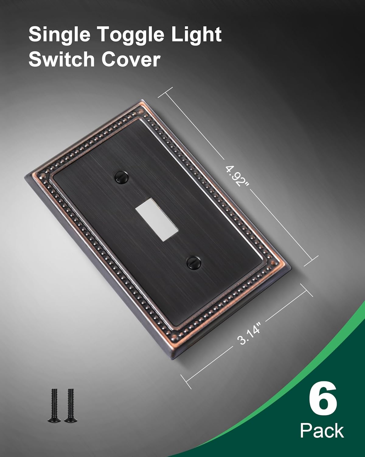 6-Pack Single Toggle Light Switch Cover Plate, Pearls Decorative Switch Plate Covers, Aged Bronze 1 Gang Metal Wall Plate, Corrosion Resistant