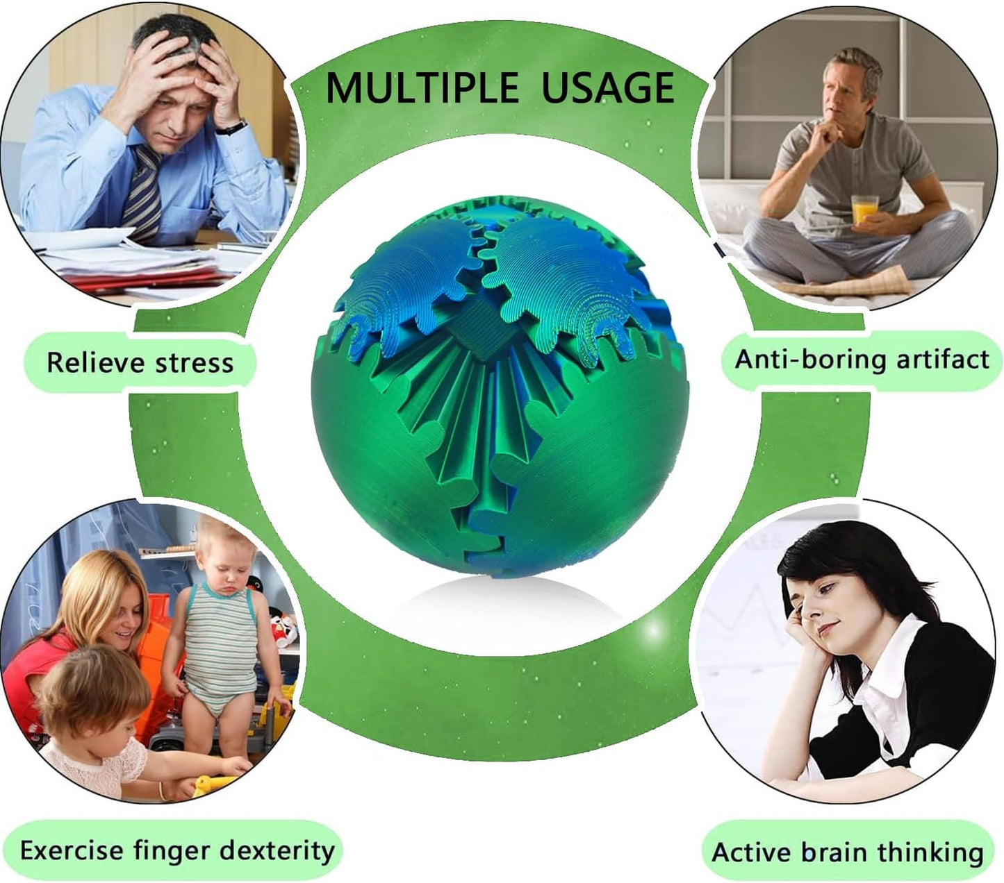 Gear Ball for ADHD 3D Printed Gear Ball Steampunk Whirling Wonder Fidget Toy Gearsphere Gear Ball for Stress and Anxiety Relaxing Fidget Ball Ideal for Sensory Needs and Autism (Laser Blue Green)