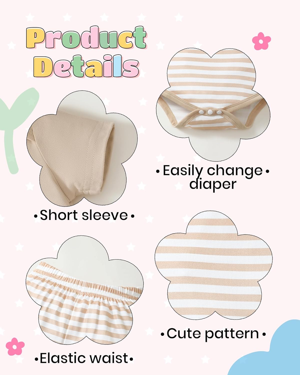 NZRVAWS Newborn Baby Boy Girl Clothes Unisex Infant Romper Pants Set Hat 4-Pack Outfits 0-12 Months 16 Pieces Toddler