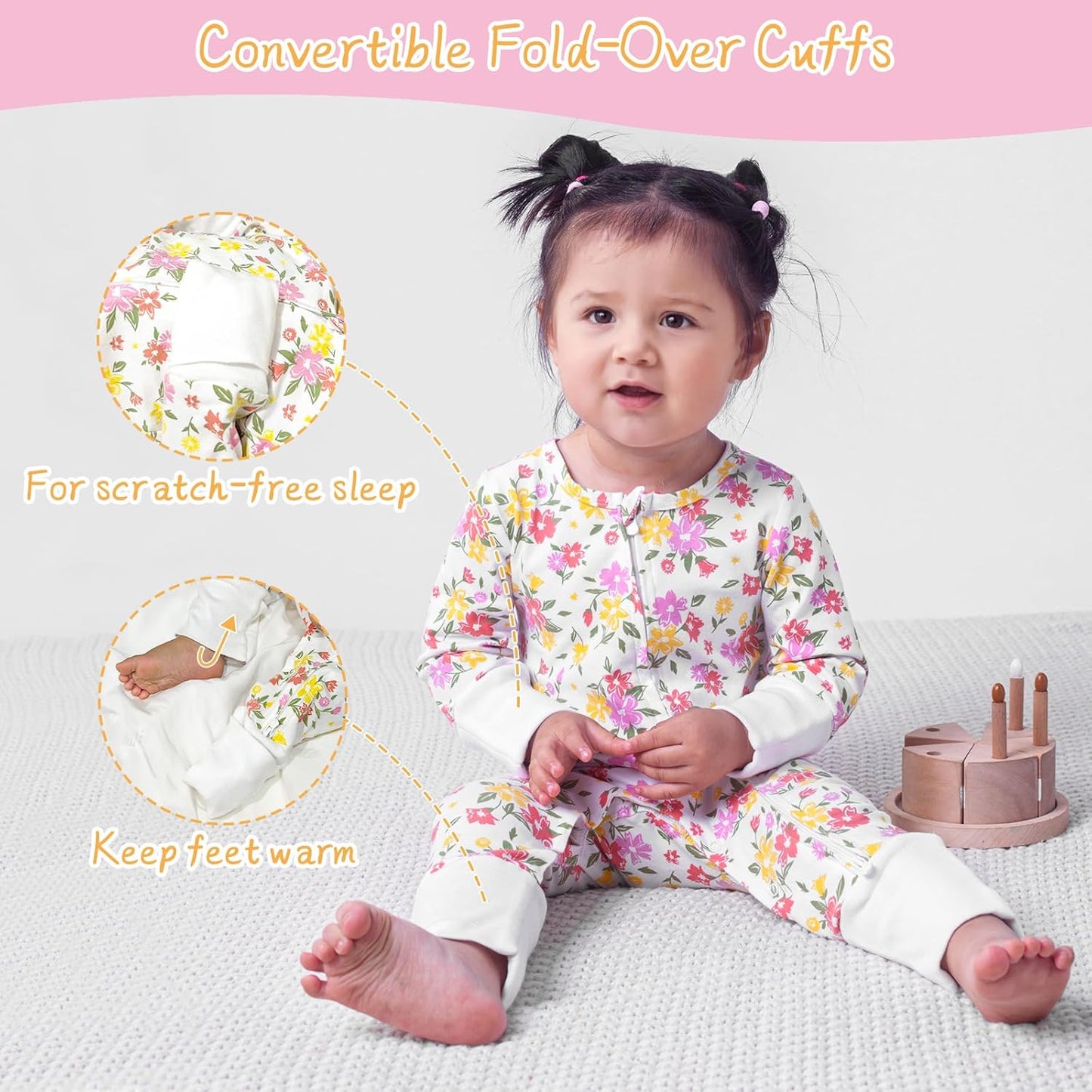 Satol Baby Girl Cotton Clothes, One-Piece Zip Front Footed, 2 Way Zipper Outfit Baby Clothes for Girls