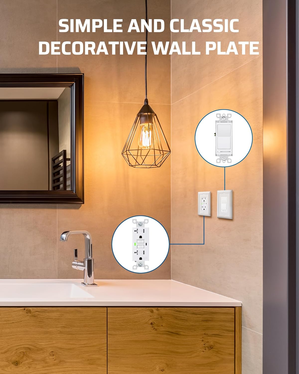 DEWENWILS Decorator Outlet Covers, White Metal Light Switch Cover Plates, 4.92" x 3.14" Decorative Outlet Wall Plates, Switch Plate Covers for Home Decor, 2 Pack