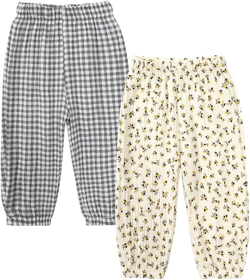 MYGBCPJS Baby Boys Girls Cotton Linen Trousers Kids Casual Ankle Pants Loose Long Bloomers